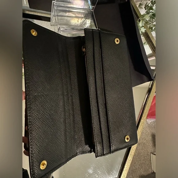 Prada ribbon long saffiano black continental bow wallet with Prada box - Picture 11 of 16